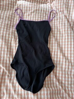 Yumiko Black Bodysuit with Lavender Trim